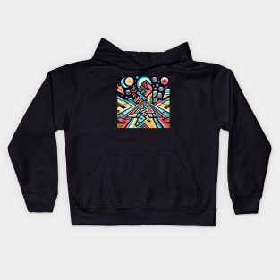 Retrofuturistic Dreamscape: A Synthesis of Space and Geometry Kids Hoodie